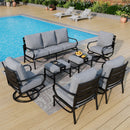 9-Seater Patio Metal Swivel Wave Sofa Set with Ottomans