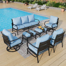 9-Seater Patio Metal Wave Sofa Set with Ottomans