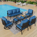 9-Seater Patio Metal Swivel Wave Sofa Set with Ottomans
