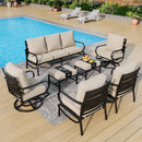 9-Seater Patio Metal Wave Sofa Set with Ottomans