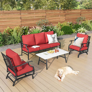 5-Seater Patio Metal Diamond Sofa Set with Coffee Table
