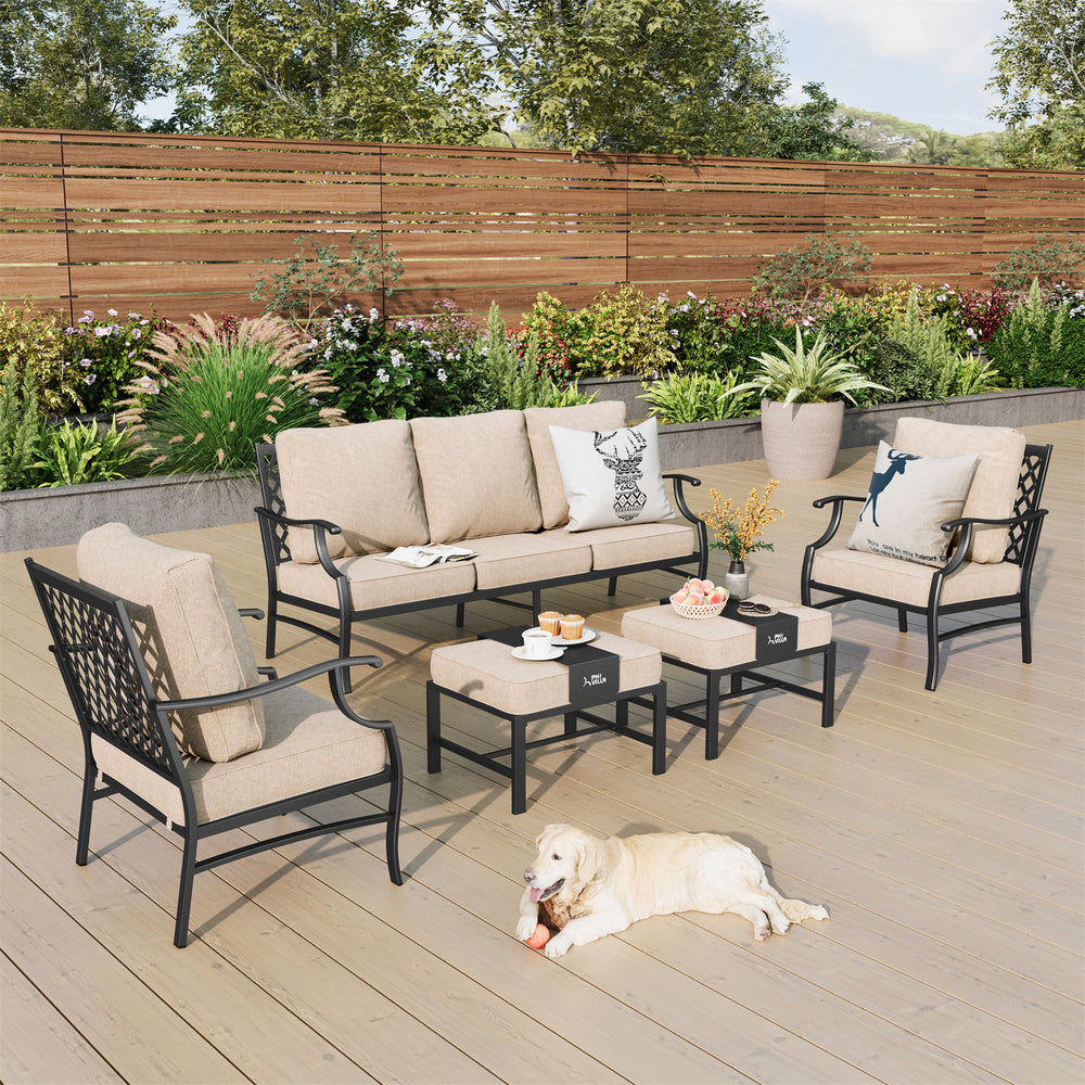 7-Seater Patio Metal Diamond Sofa with Ottomans