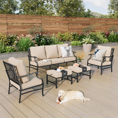 7-Seater Patio Metal Diamond Sofa with Ottomans