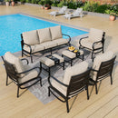 9-Seater Patio Metal Wave Sofa Set with Ottomans
