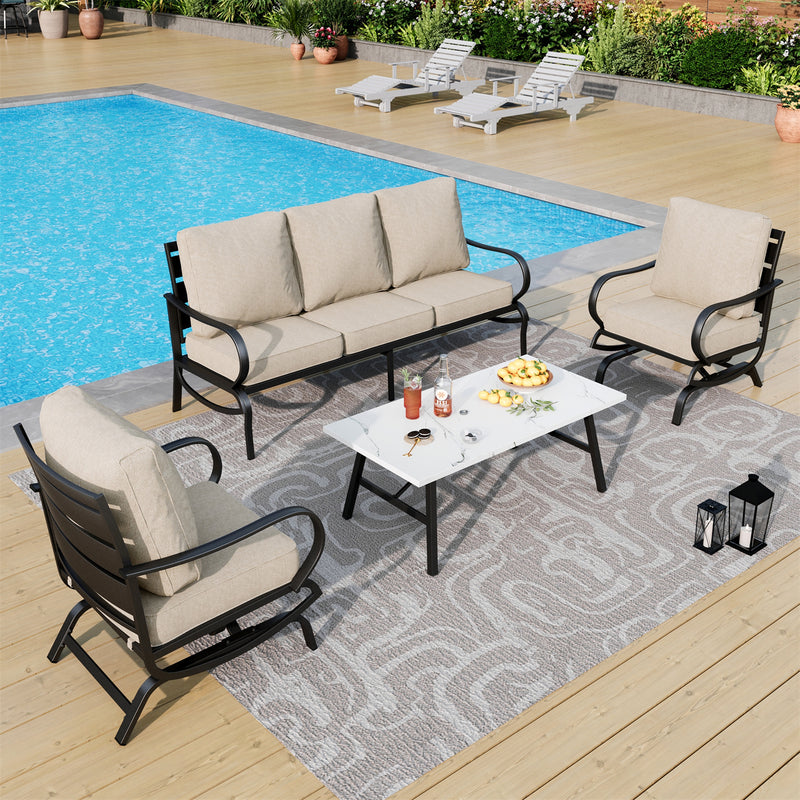 Phi Villa 5-Seater Patio Steel Sofa Set With Cushions & Coffee Table