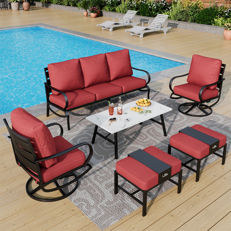 Phi Villa 7-Seater Patio Steel Conversation Sofa Set With Coffee Table & Ottomans