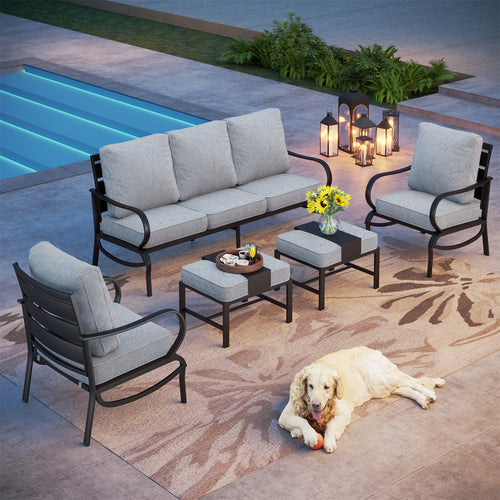 7-Seater Patio Metal Stable Wave Sofa with Ottomans