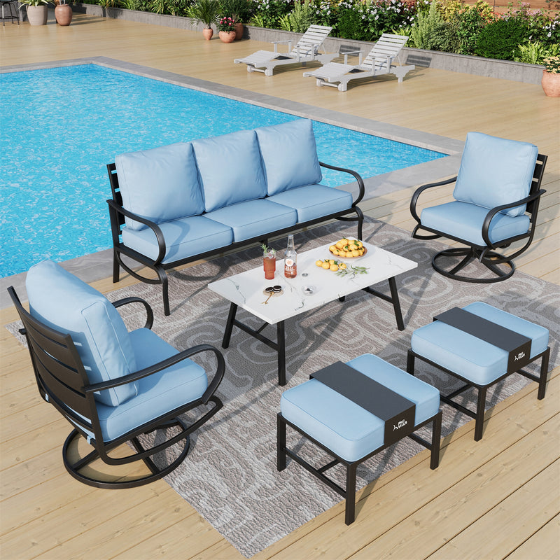 Phi Villa 7-Seater Patio Steel Conversation Sofa Set With Coffee Table & Ottomans