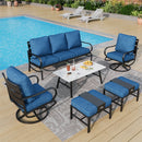 7-Seater Patio Metal Wave Sofa Set with Coffee Table & Ottomans