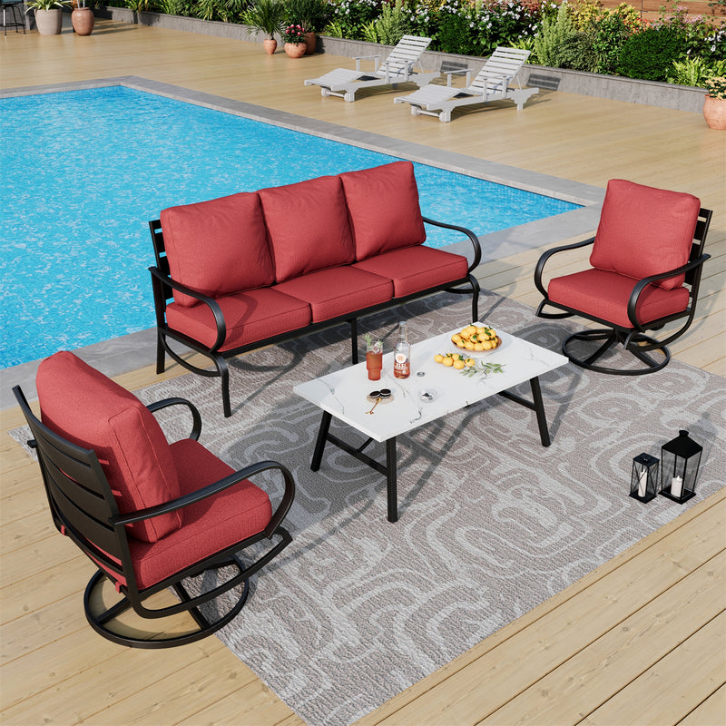 Phi Villa 5-Seater Patio Steel Sofa Set With Cushions & Coffee Table