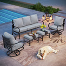 7-Seater Patio Metal Wave Sofa with Ottomans