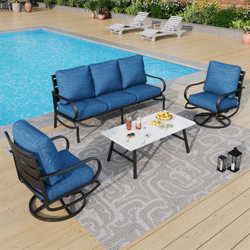 Phi Villa 5-Seater Patio Steel Sofa Set With Cushions & Coffee Table