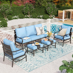 7-Seater Patio Metal Stable Wave Sofa with Ottomans