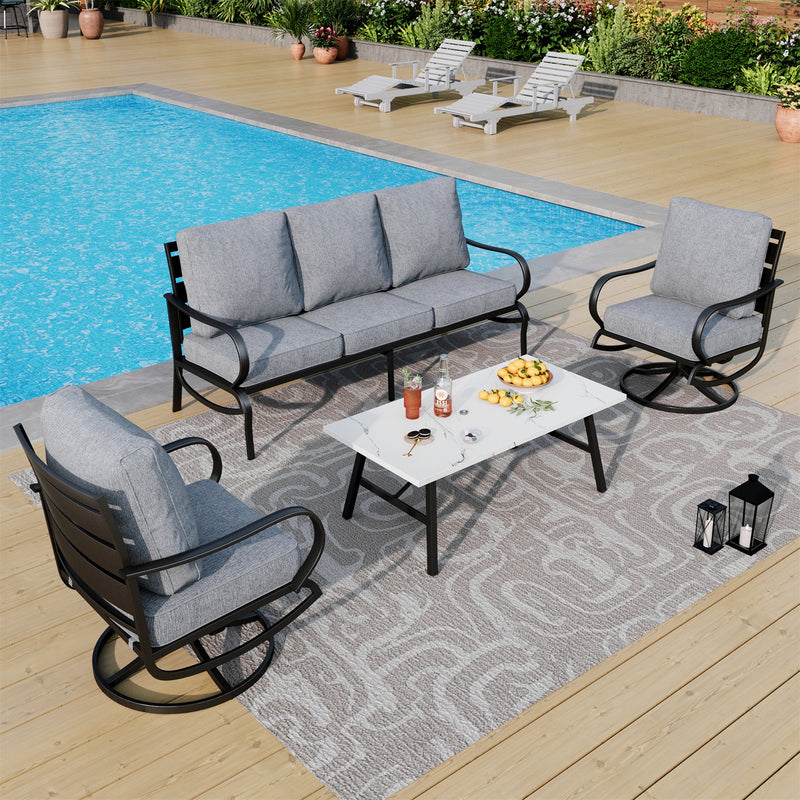 Phi Villa 5-Seater Patio Steel Sofa Set With Cushions & Coffee Table
