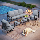7-Seater Patio Metal Wave Sofa with Ottomans