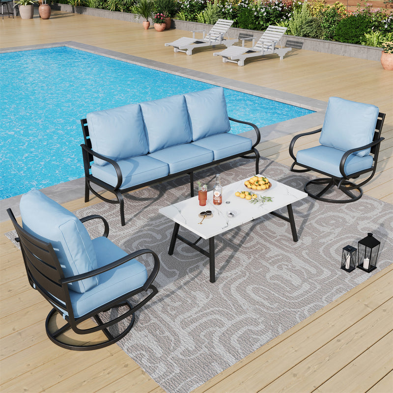 Phi Villa 5-Seater Patio Steel Sofa Set With Cushions & Coffee Table