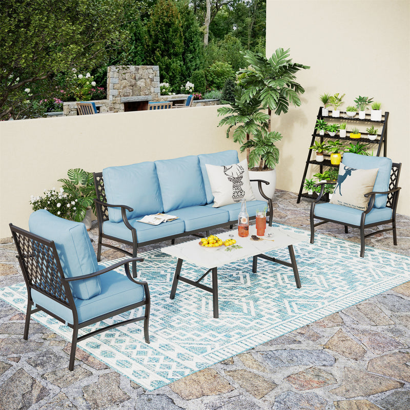 Phi Villa 5-Seater Patio Steel Sofa With Cushions