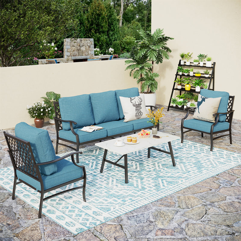 Phi Villa 5-Seater Patio Steel Sofa With Cushions