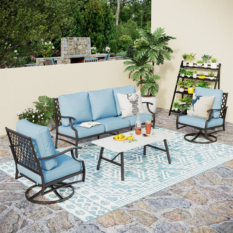 Phi Villa 5-Seater Patio Steel Sofa With Cushions