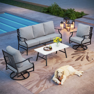 5-Seater Patio Metal Diamond Sofa Set with Coffee Table