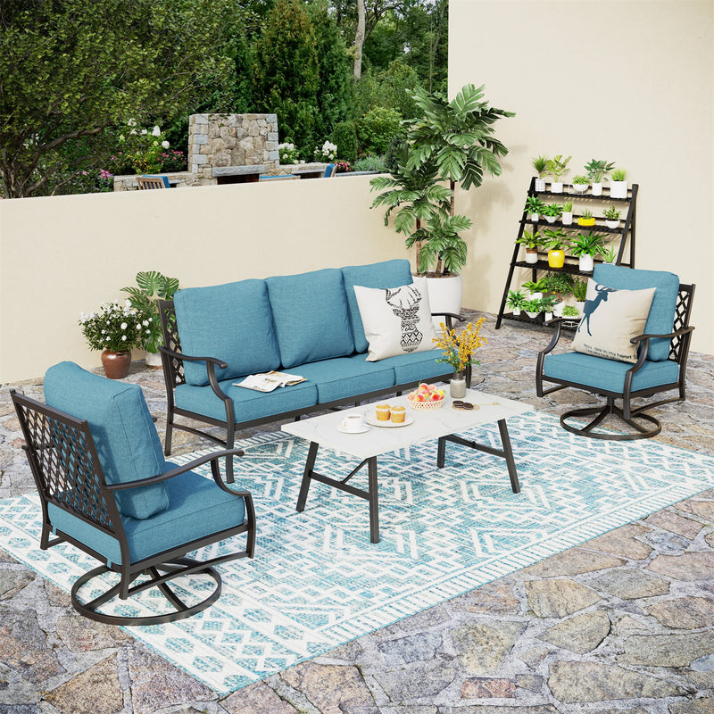 Phi Villa 5-Seater Patio Steel Sofa With Cushions