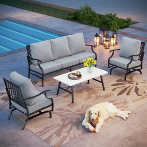5-Seater Patio Metal Diamond Sofa Set with Coffee Table