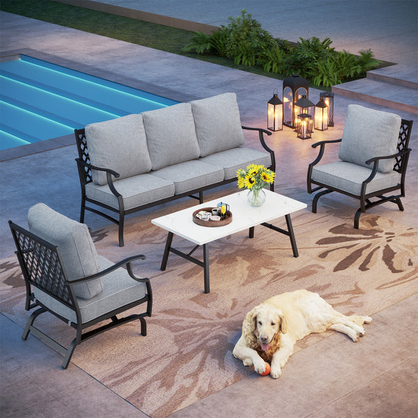 5-Seater Patio Metal Diamond Sofa Set with Coffee Table