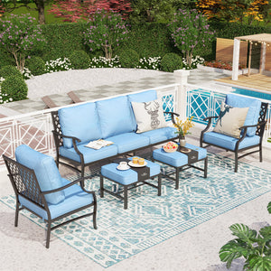 7-Seater Patio Metal Diamond Sofa with Ottomans