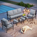 7-Seater Patio Metal Diamond Sofa with Ottomans