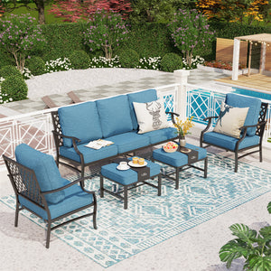 7-Seater Patio Metal Diamond Sofa with Ottomans
