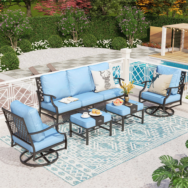 7-Seater Patio Metal Diamond Sofa with Ottomans