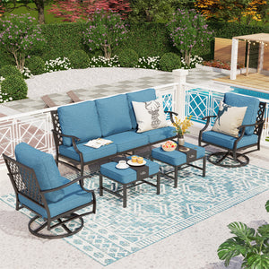 7-Seater Patio Metal Diamond Sofa with Ottomans