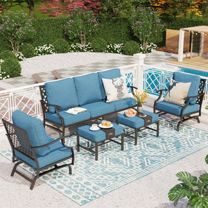 7-Seater Patio Metal Diamond Sofa with Ottomans