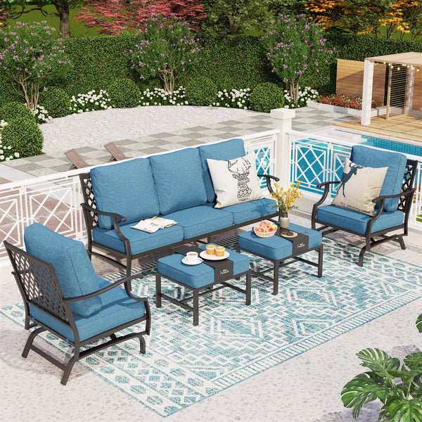 7-Seater Patio Metal Diamond Sofa with Ottomans