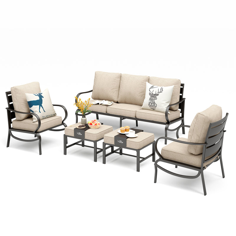 Phi Villa 7-Seater Outdoor Steel Sofa with Multi-functional Ottomans