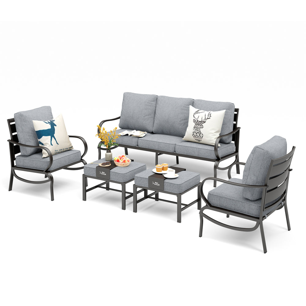 7-Seater Patio Metal Stable Wave Sofa with Ottomans