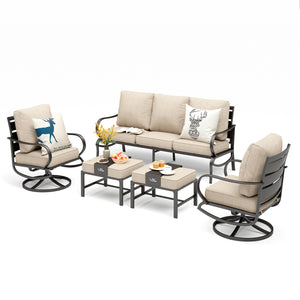 7-Seater Patio Metal Wave Sofa with Ottomans