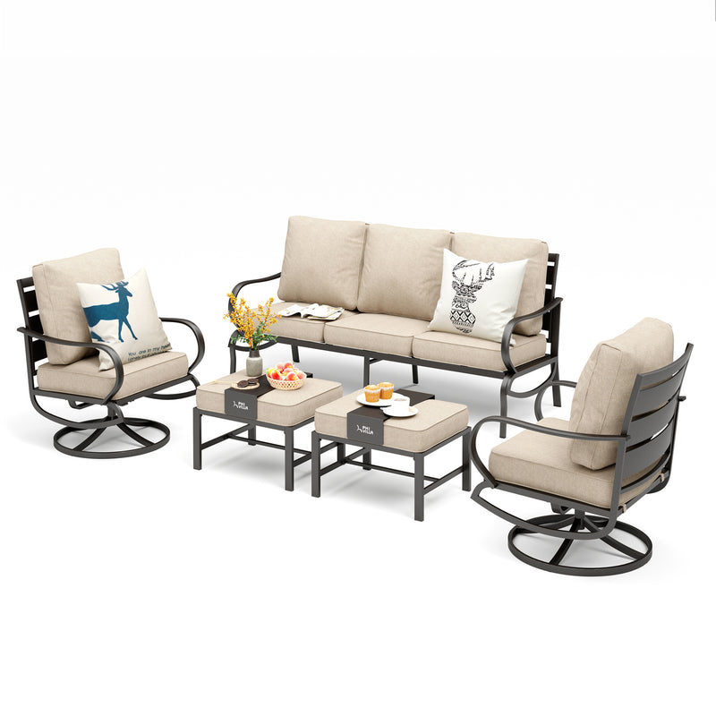 Phi Villa 7-Seater Patio Steel Sofa with Multi-functional Ottomans