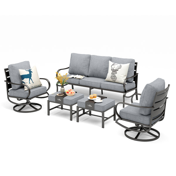7-Seater Patio Metal Wave Sofa with Ottomans