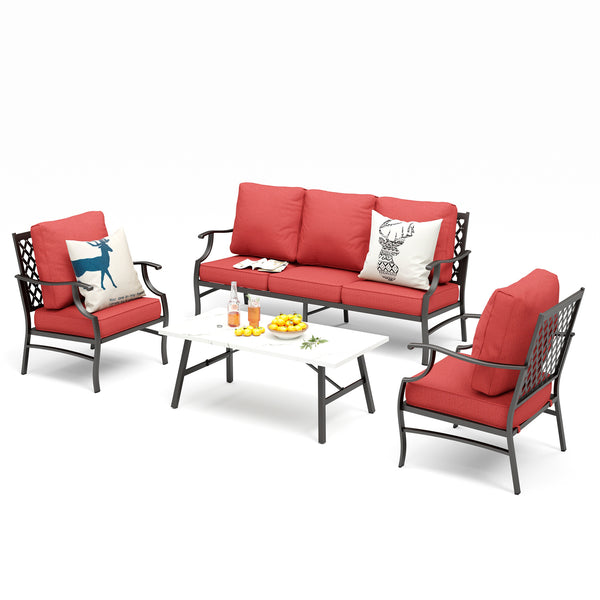 5-Seater Patio Metal Diamond Sofa Set with Coffee Table