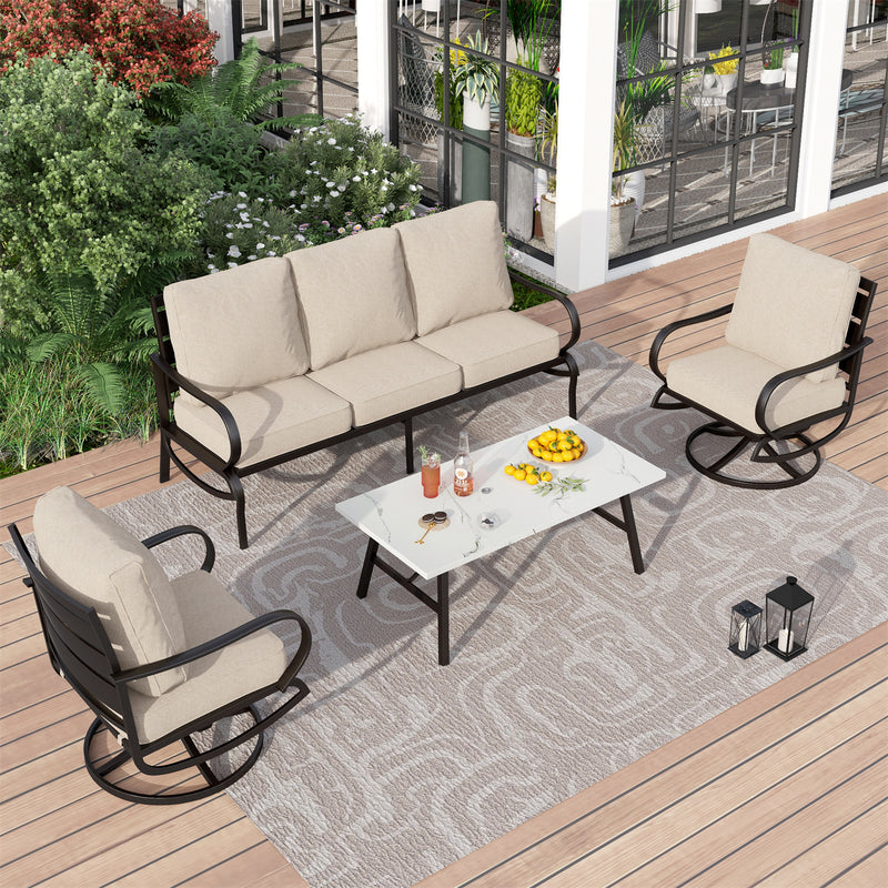 Phi Villa 5-Seater Patio Steel Sofa Set With Cushions & Coffee Table