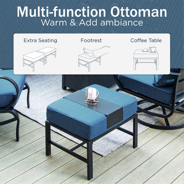 7-Seater Patio Metal Wave Sofa Sets with Fire Pit Table