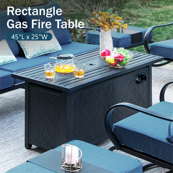 5-Seater Patio Metal Wave Sofa Set with Fire Pit Table