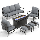 7-Seater Patio Metal Wave Sofa Sets with Fire Pit Table