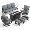 7-Seater Patio Metal Wave Sofa Sets with Fire Pit Table