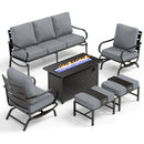 7-Seater Patio Metal Wave Sofa Sets with Fire Pit Table