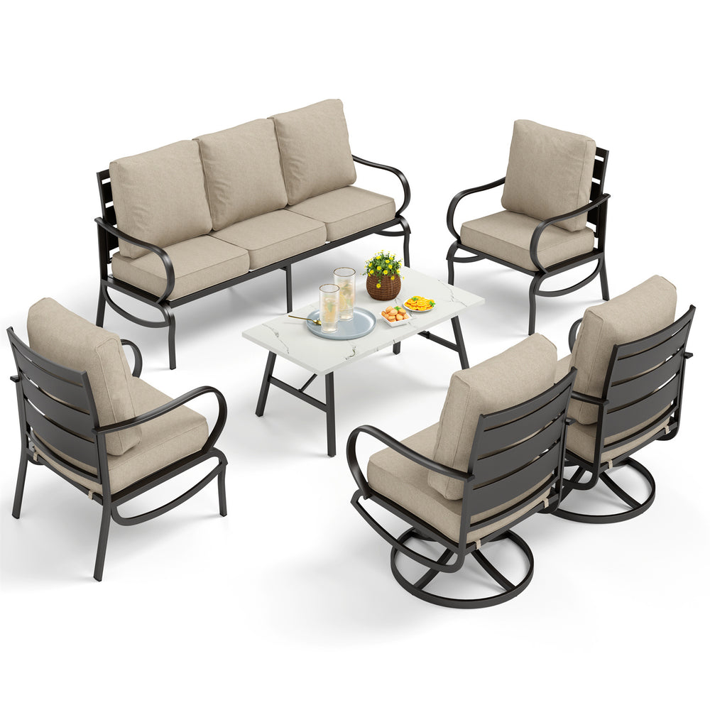 7-Seater Patio Metal Wave Sofa Sets With Coffee Table