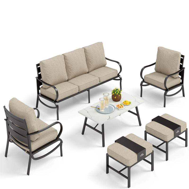 Phi Villa 7-Seater Patio Steel Conversation Sofa Set With Coffee Table & Ottomans