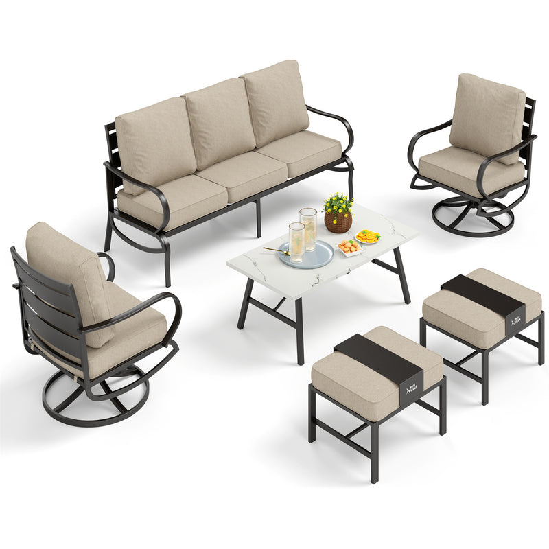 Phi Villa 7-Seater Patio Steel Conversation Sofa Set With Coffee Table & Ottomans