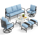 7-Seater Patio Metal Wave Sofa Set with Coffee Table & Ottomans